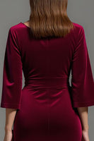 Load image into Gallery viewer, Burgundy Velvet V-Neck Long Formal Dress with Half Sleeves
