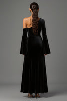 Load image into Gallery viewer, Black One Shoulder Velvet A-Line Formal Dress with Long Sleeves