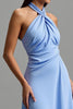 Load image into Gallery viewer, Blue Halter Satin Backless A-Line Long Formal Dress