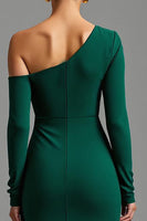 Load image into Gallery viewer, Dark Green Satin One Shoulder Asymmetrical Long Formal Dress
