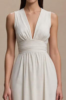 Load image into Gallery viewer, Simple Ivory Ruched V-Neck A-Line Long Formal Dress