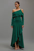 Load image into Gallery viewer, Dark Green One Shoulder Satin High-Low Formal Dress with Sleeves