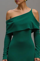 Load image into Gallery viewer, Dark Green One Shoulder Satin High-Low Formal Dress with Sleeves