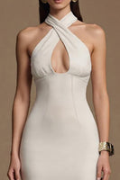 Load image into Gallery viewer, Ivory Halter Keyhole Long Satin Mermaid Formal Dress