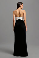 Load image into Gallery viewer, Black and White Strapless Long Sheath Formal Dress with Bow