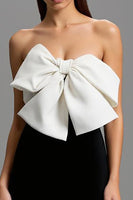 Load image into Gallery viewer, Black and White Strapless Long Sheath Formal Dress with Bow