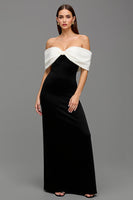 Load image into Gallery viewer, Black and White Off the Shoulder Sheath Long Formal Dress