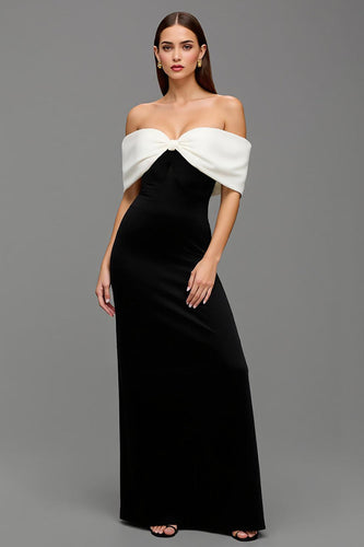 Black and White Off the Shoulder Sheath Long Formal Dress