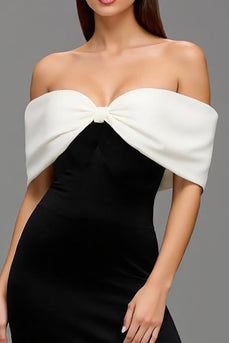 Black and White Off the Shoulder Sheath Long Formal Dress