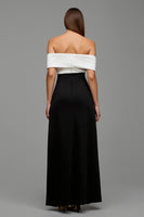 Load image into Gallery viewer, Black and White Off the Shoulder Sheath Long Formal Dress with Bows