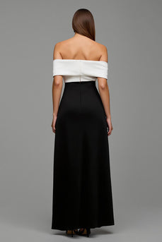 Black and White Off the Shoulder Sheath Long Formal Dress with Bows