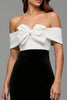 Load image into Gallery viewer, Black and White Off the Shoulder Sheath Long Formal Dress with Bows