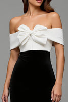 Load image into Gallery viewer, Black and White Off the Shoulder Sheath Long Formal Dress with Bows
