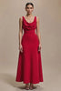Load image into Gallery viewer, Red Cowl Neck Satin A Line Long Formal Dress