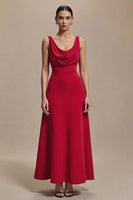 Load image into Gallery viewer, Red Cowl Neck Satin A Line Long Formal Dress