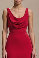 Load image into Gallery viewer, Red Cowl Neck Satin A Line Long Formal Dress