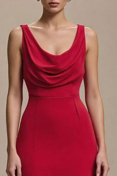 Red Cowl Neck Satin A Line Long Formal Dress
