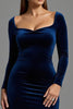 Load image into Gallery viewer, Simple Navy Square Neck Velvet Long Sleeves Formal Dress