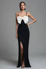 Load image into Gallery viewer, Black and White Spaghetti Straps Sheath Bow Long Formal Dress with Slit