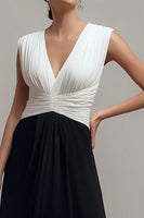 Load image into Gallery viewer, Chiffon Black and White Sheath V Neck Long Formal Dress