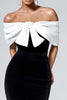 Load image into Gallery viewer, Black and White Bodycon Velvet Maxi Cocktail Dress with Bow