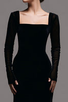 Load image into Gallery viewer, Simple Black Velvet Sheath Long Sleeves Formal Dress
