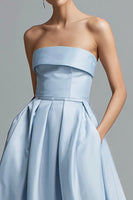 Load image into Gallery viewer, Simple Sky Blue Satin A Line Strapless Long Formal Dress