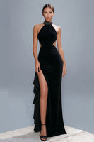 Load image into Gallery viewer, Sheath Cut Out Halter Long Formal Dress with Slit