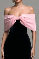 Load image into Gallery viewer, Black and Pink Velvet Bodycon Strapless Maxi Formal Dress with Bow
