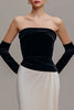Load image into Gallery viewer, Black and Champagne Strapless Velvet Sheath Long Formal Dress