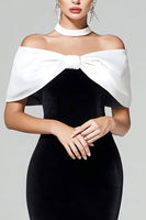 Load image into Gallery viewer, Black and White Velvet Bodycon Maxi Formal Dress with Bow