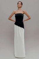 Load image into Gallery viewer, Black and White Velvet Sheath Patchwork Long Formal Dress