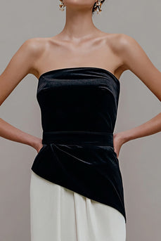Black and White Velvet Sheath Patchwork Long Formal Dress