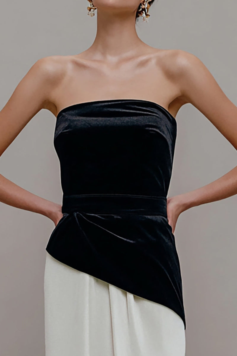 Load image into Gallery viewer, Black and White Velvet Sheath Patchwork Long Formal Dress