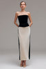 Load image into Gallery viewer, Black and Champagne Sheath Patchwork Long Formal Dress