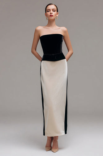 Black and Champagne Sheath Patchwork Long Formal Dress