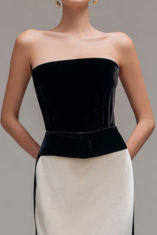 Black and Champagne Sheath Patchwork Long Formal Dress