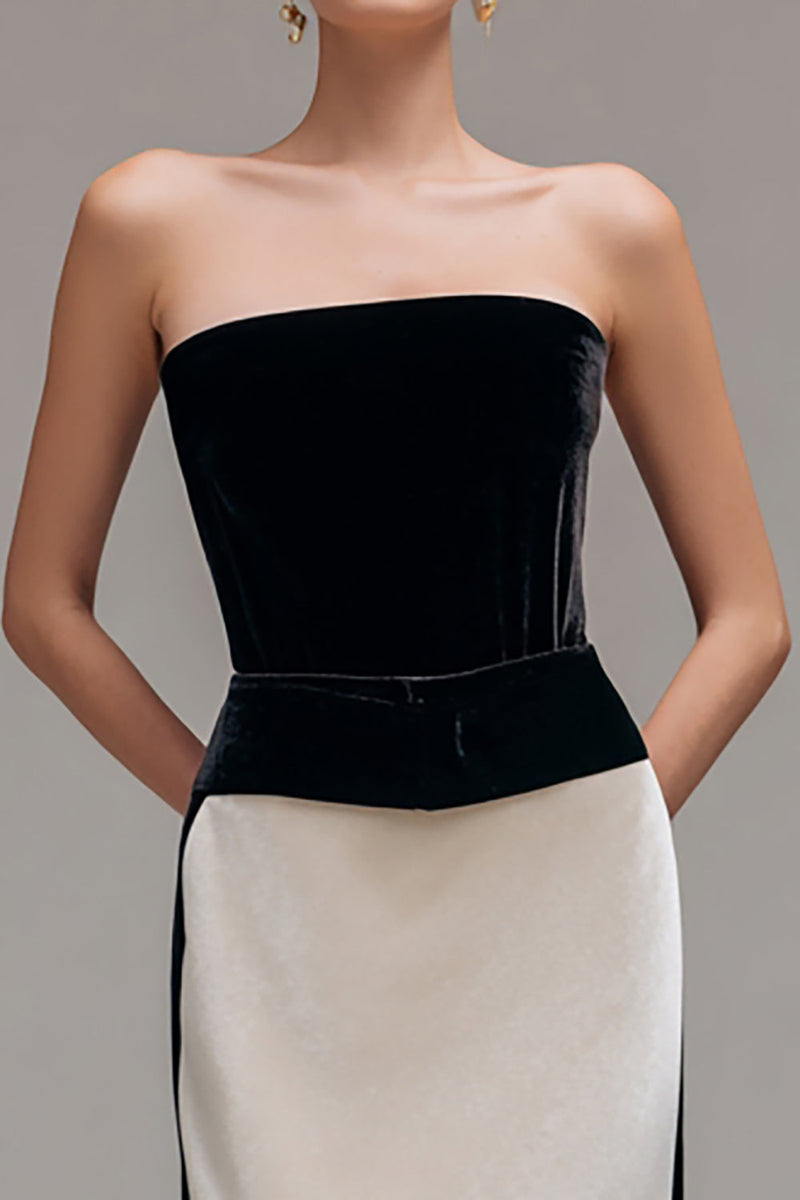 Load image into Gallery viewer, Black and Champagne Sheath Patchwork Long Formal Dress