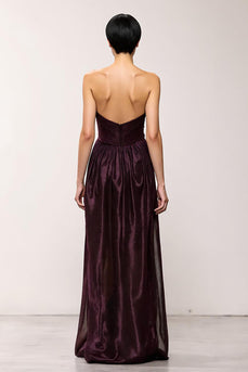 Simple Coffee Strapless A-Line Long Formal Dress