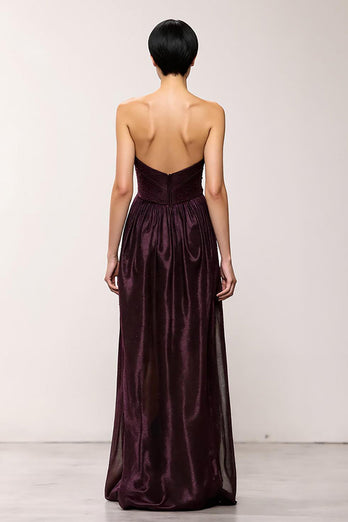 Simple Coffee Strapless A-Line Long Formal Dress