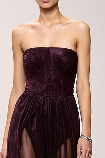 Simple Coffee Strapless A-Line Long Formal Dress