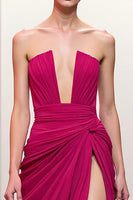 Load image into Gallery viewer, Pink Strapless Ruched Maxi Formal Dress with Slit