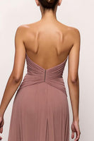 Load image into Gallery viewer, Blush Strapless Ruched Backless Long Formal Dress with Slit