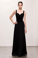 Load image into Gallery viewer, Simple Black A Line Ruched Long Formal Dress