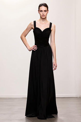 Simple Black A Line Ruched Long Formal Dress