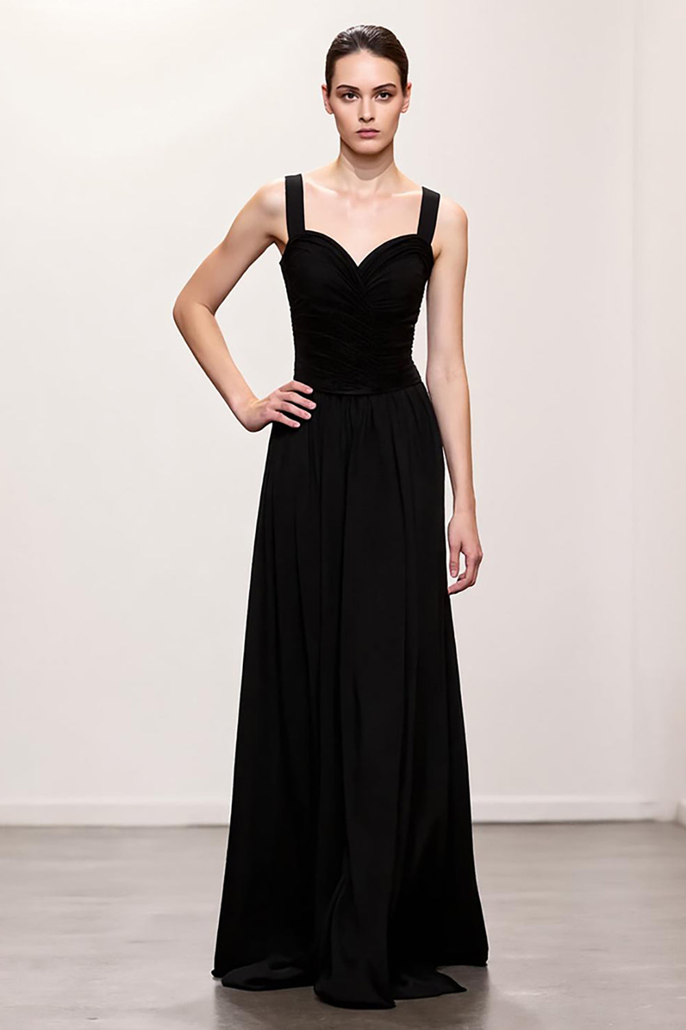 Simple Black A Line Ruched Long Formal Dress