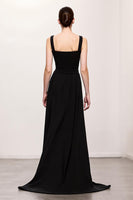 Load image into Gallery viewer, Simple Black A Line Ruched Long Formal Dress