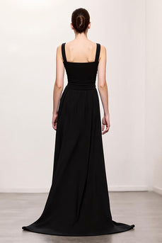 Simple Black A Line Ruched Long Formal Dress