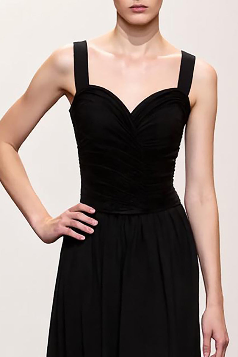 Load image into Gallery viewer, Simple Black A Line Ruched Long Formal Dress