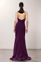 Load image into Gallery viewer, Purple Chiffon Spaghetti Straps A Line Ruched Long Formal Dress with Slit